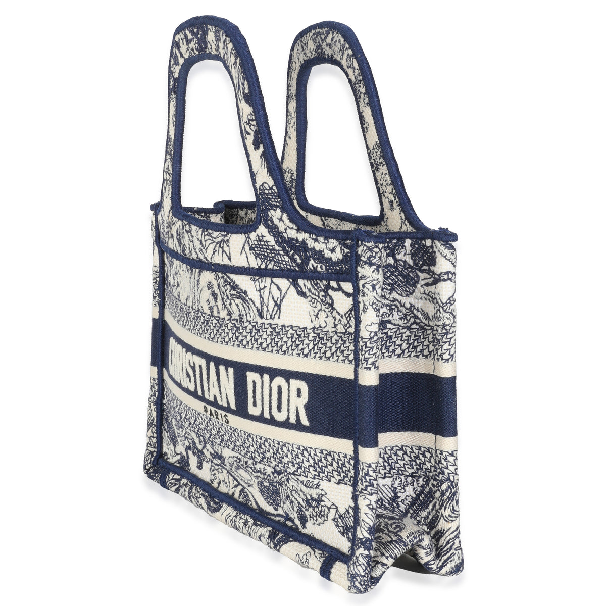 Blue Canvas Embroidered Toile De Jouy Mini Book Tote