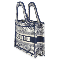 Blue Canvas Embroidered Toile De Jouy Mini Book Tote