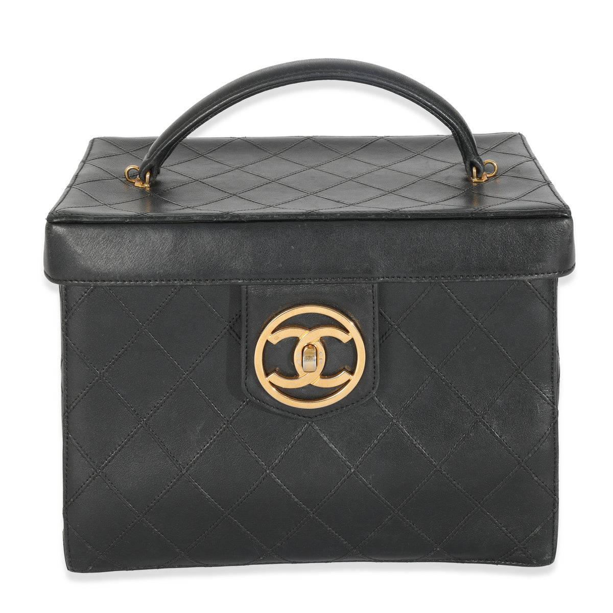 Vintage Black Calfskin Double Stitch CC Vanity Case
