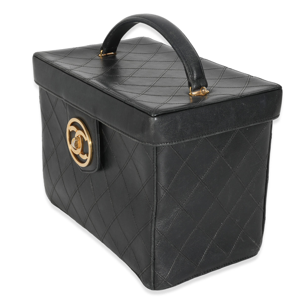 Vintage Black Calfskin Double Stitch CC Vanity Case