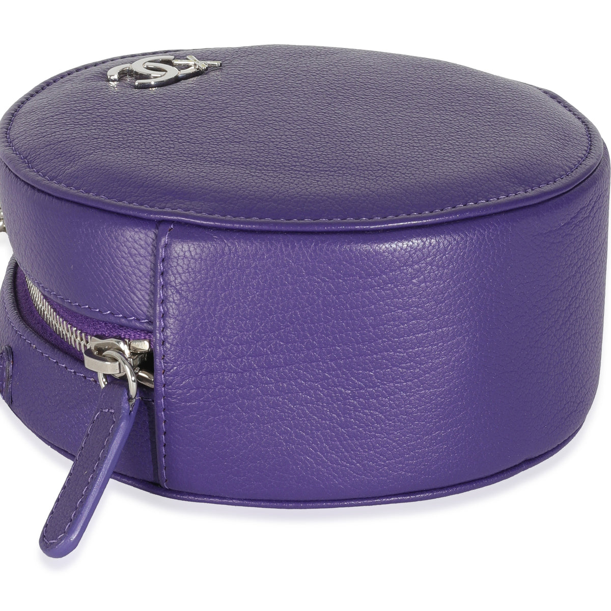 Purple Calfskin Ski Round Clutch With Chain