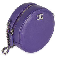 Purple Calfskin Ski Round Clutch With Chain
