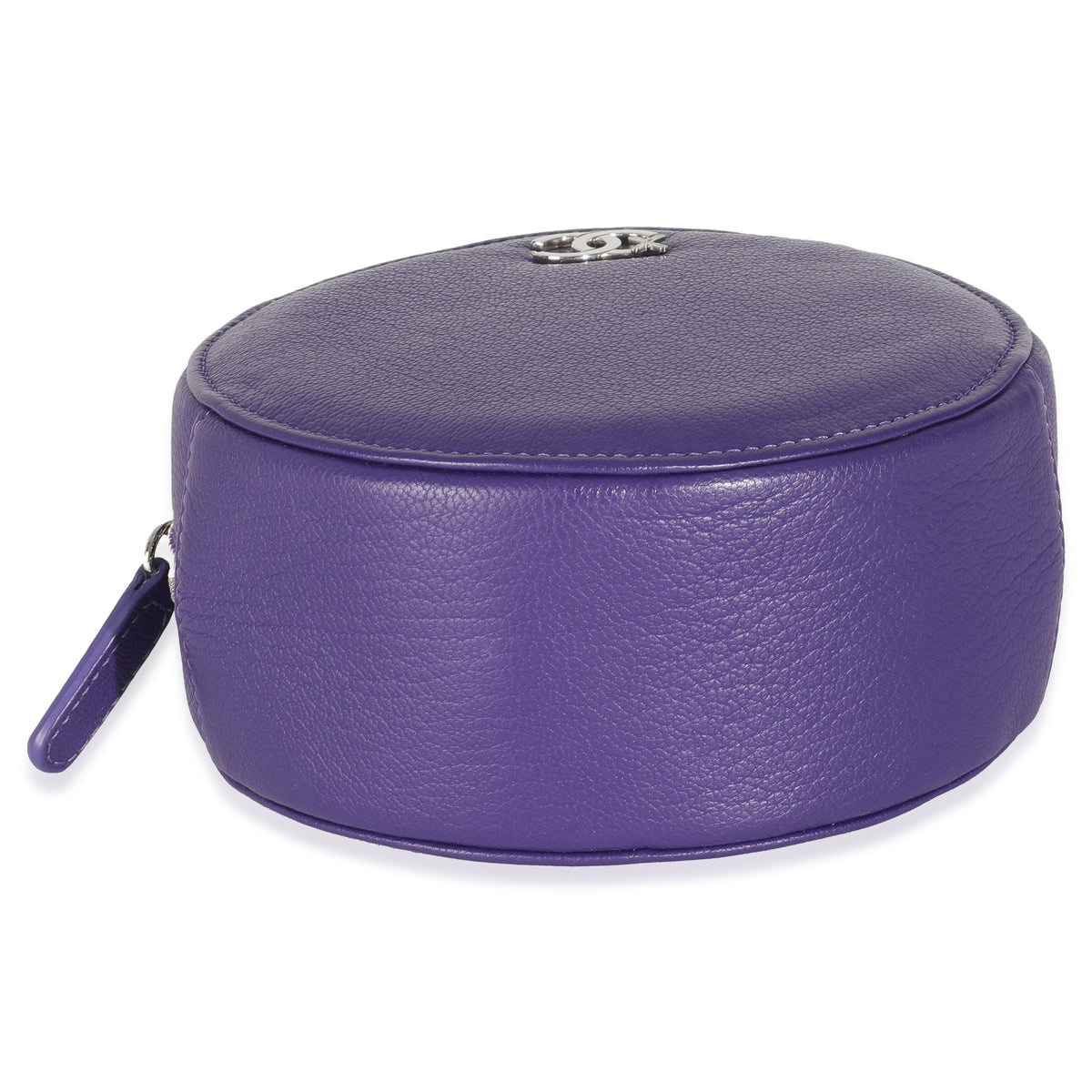 Purple Calfskin Ski Round Clutch With Chain