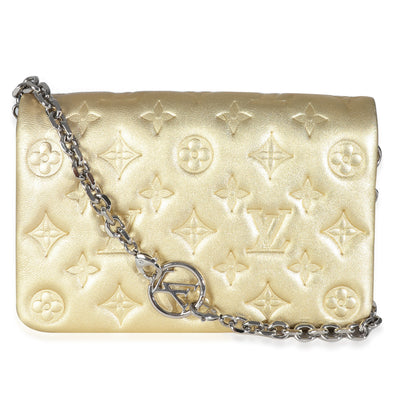 Gold Metallic Lambskin Embossed Monogram Pochette Coussin
