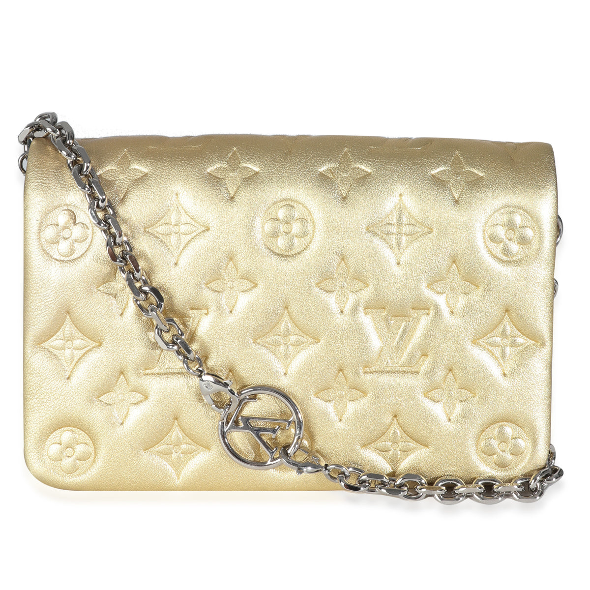 Gold Metallic Lambskin Embossed Monogram Pochette Coussin