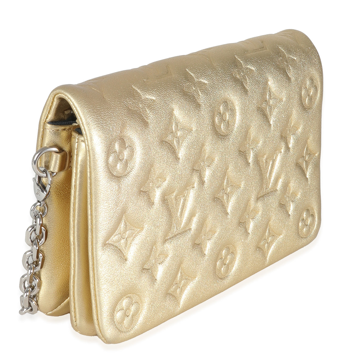 Gold Metallic Lambskin Embossed Monogram Pochette Coussin