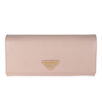 Powder Pink Saffiano Logo Long Flap Wallet