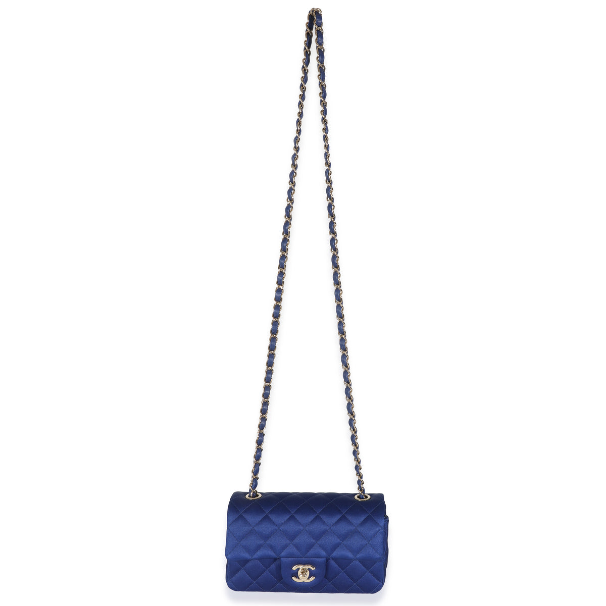 Navy Quilted Satin Mini Rectangular Classic Flap