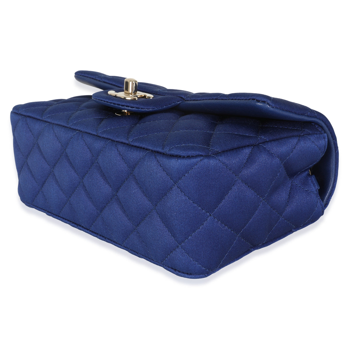 Navy Quilted Satin Mini Rectangular Classic Flap