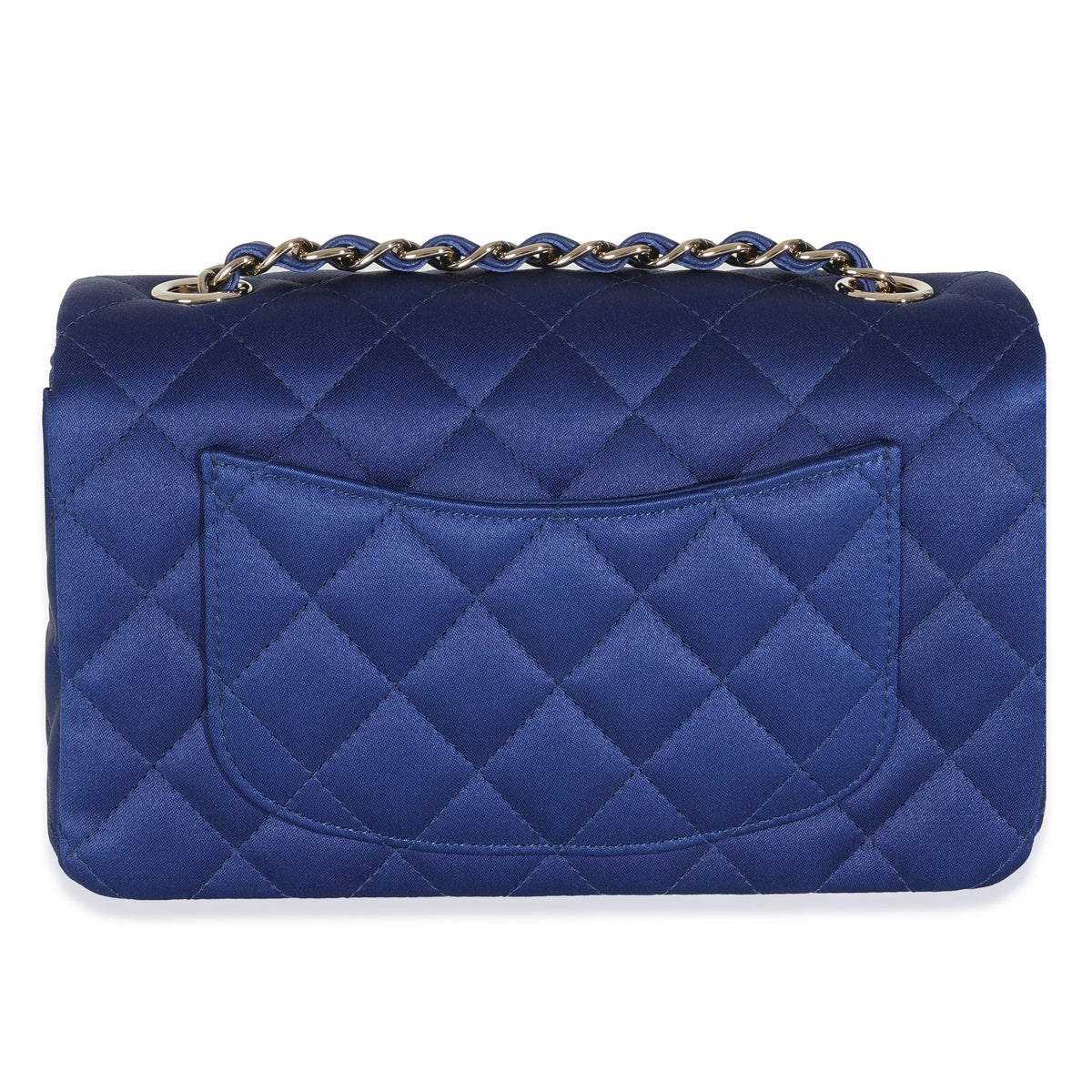 Navy Quilted Satin Mini Rectangular Classic Flap