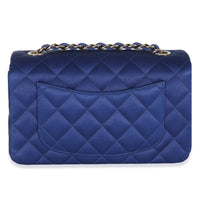 Navy Quilted Satin Mini Rectangular Classic Flap