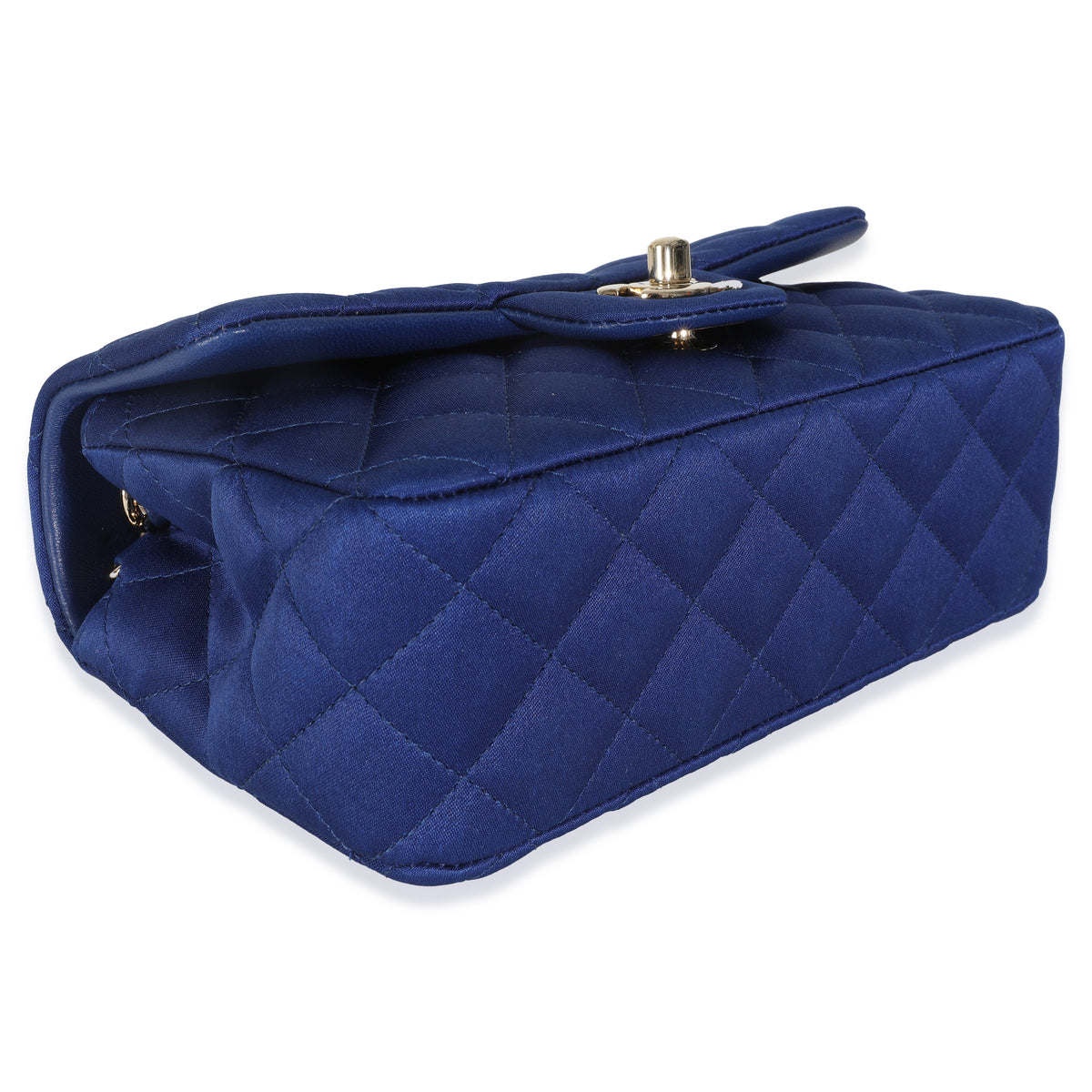 Navy Quilted Satin Mini Rectangular Classic Flap