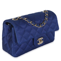 Navy Quilted Satin Mini Rectangular Classic Flap