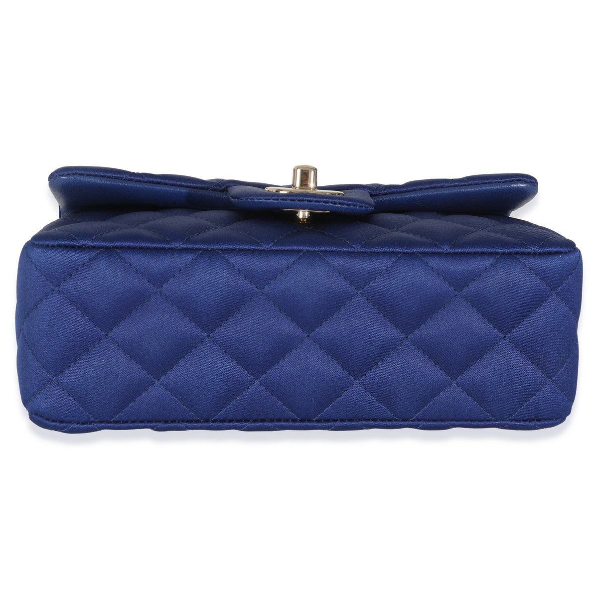 Navy Quilted Satin Mini Rectangular Classic Flap