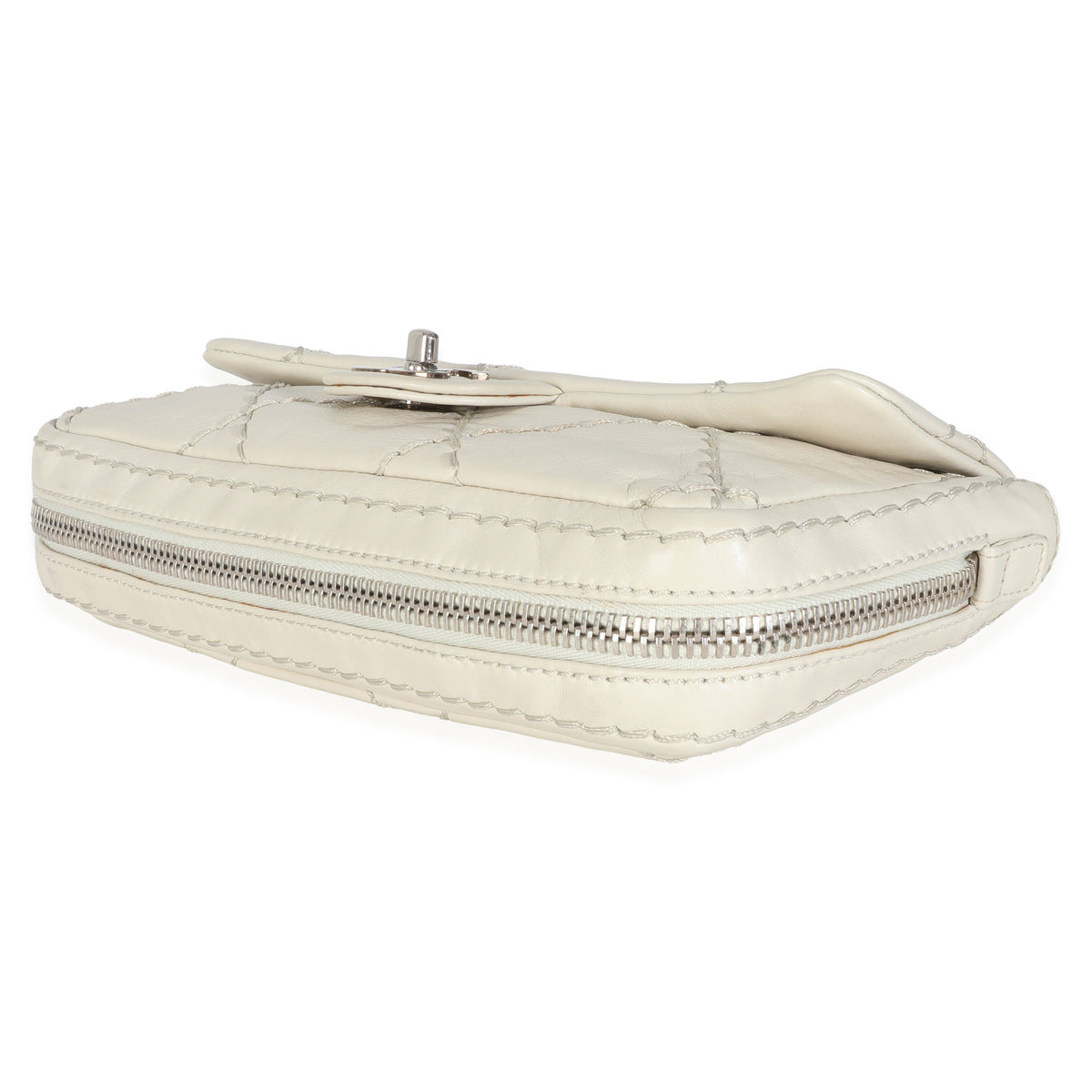 White Quilted Calfskin Small Ultra Stitch Flap Bag