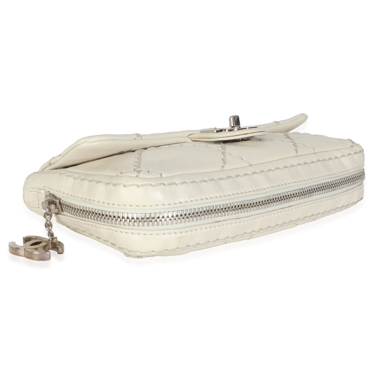 White Quilted Calfskin Small Ultra Stitch Flap Bag