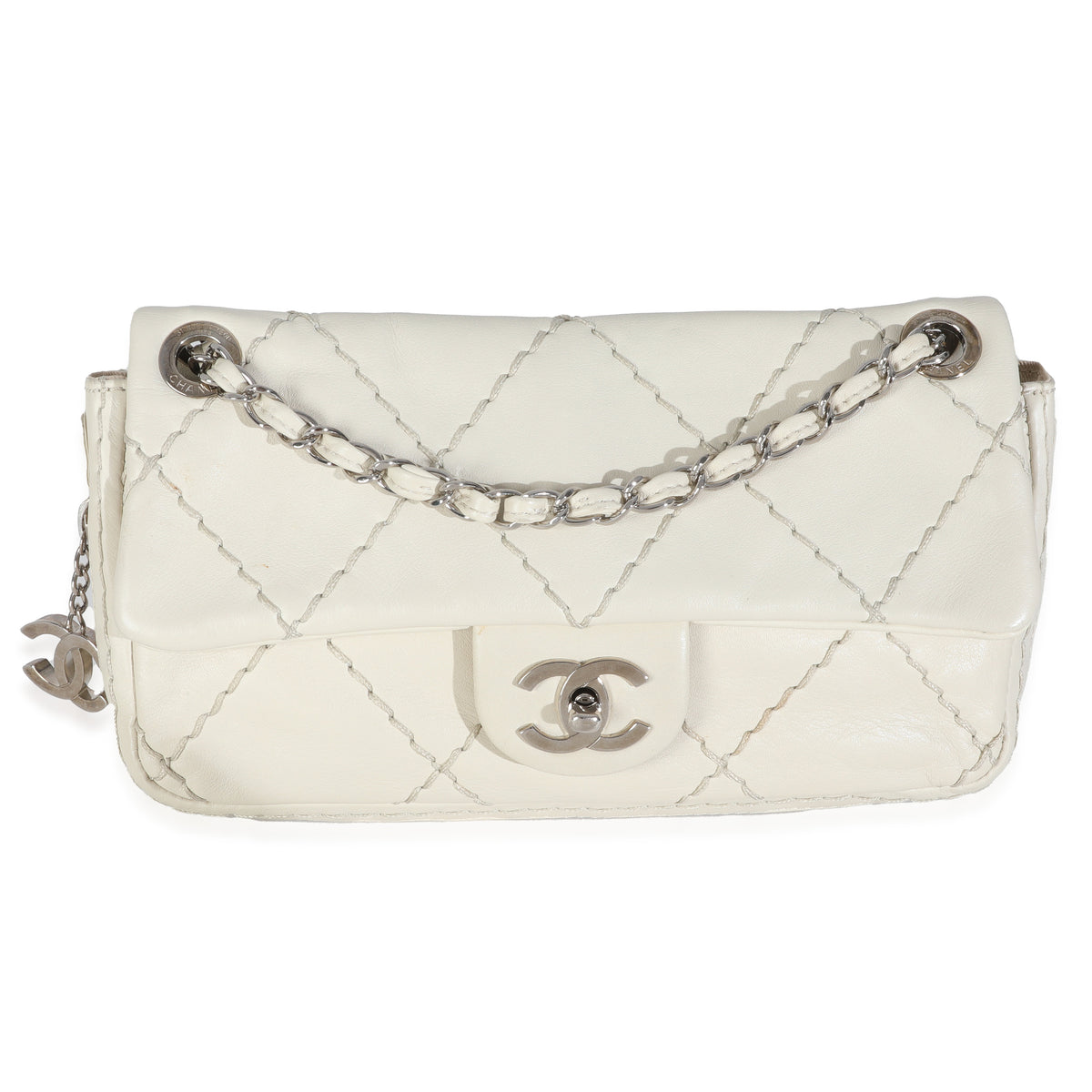 White Quilted Calfskin Small Ultra Stitch Flap Bag