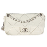 White Quilted Calfskin Small Ultra Stitch Flap Bag