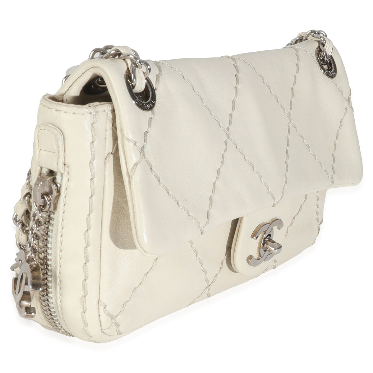 White Quilted Calfskin Small Ultra Stitch Flap Bag