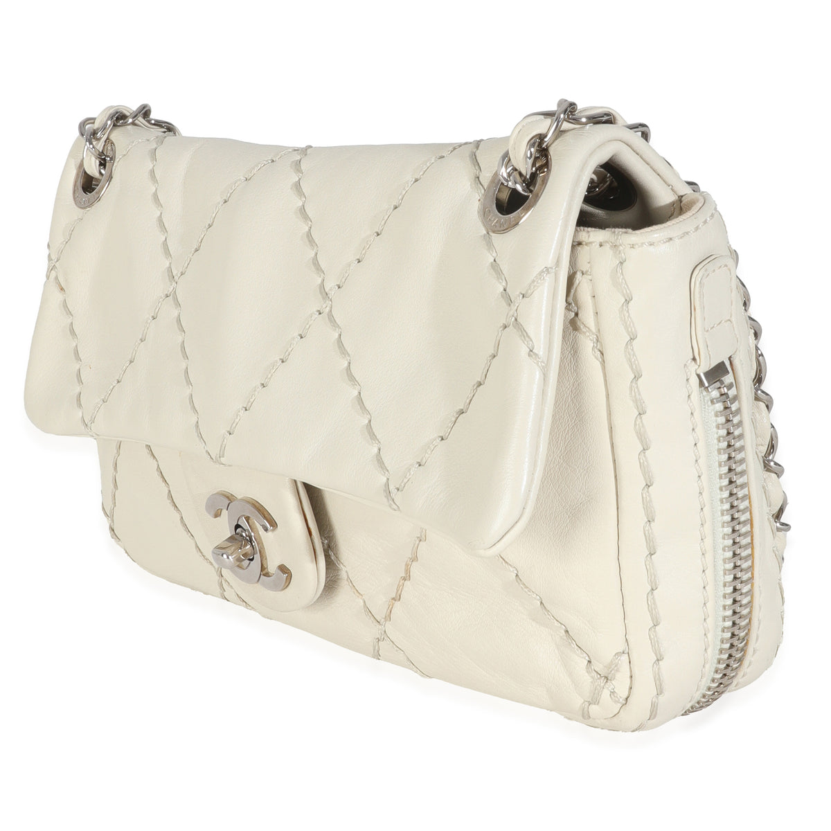 White Quilted Calfskin Small Ultra Stitch Flap Bag
