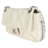 White Quilted Calfskin Small Ultra Stitch Flap Bag