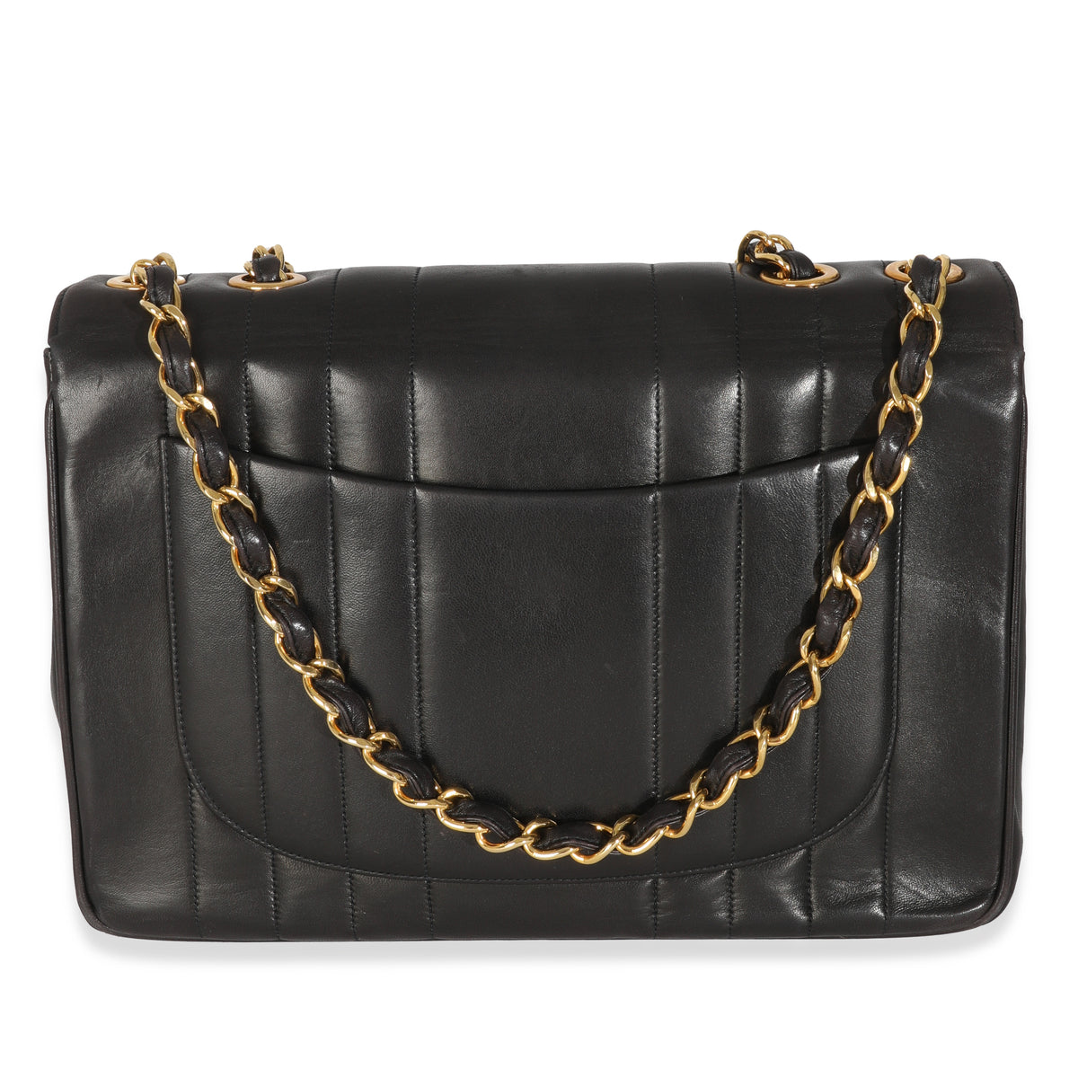 Vintage Black Lambskin Vertical Stitch Jumbo XL Flap Bag