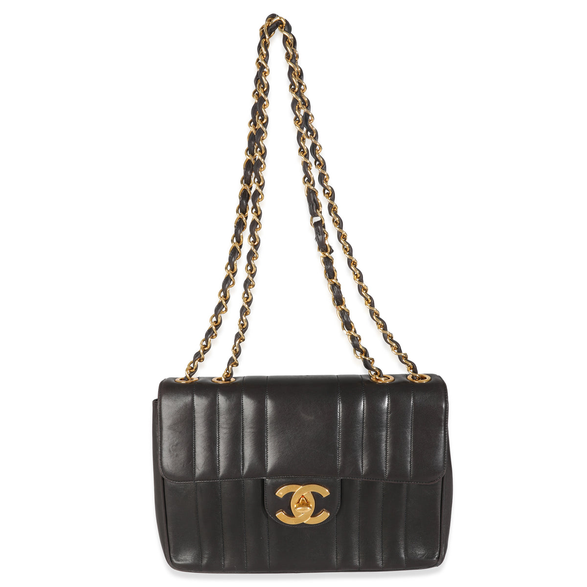 Vintage Black Lambskin Vertical Stitch Jumbo XL Flap Bag