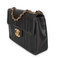 Vintage Black Lambskin Vertical Stitch Jumbo XL Flap Bag