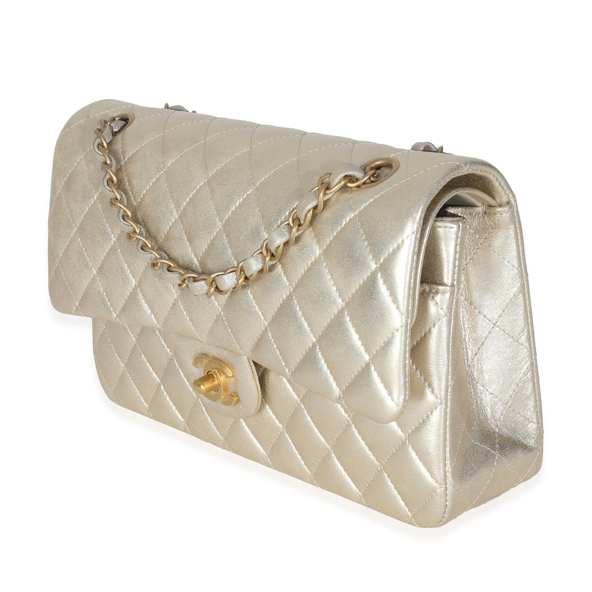Gold Metallic Quilted Lambskin Medium Classic Double Flap Bag