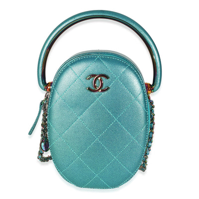 Blue Metallic Caviar Quilted Camera Case