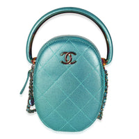 Blue Metallic Caviar Quilted Camera Case