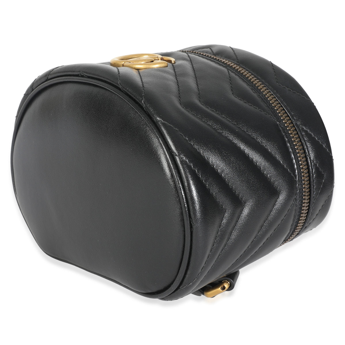 Gucci Black Calfskin Matelasse Mini GG Marmont Round Backpack Handbag box