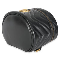 Gucci Black Calfskin Matelasse Mini GG Marmont Round Backpack Handbag box