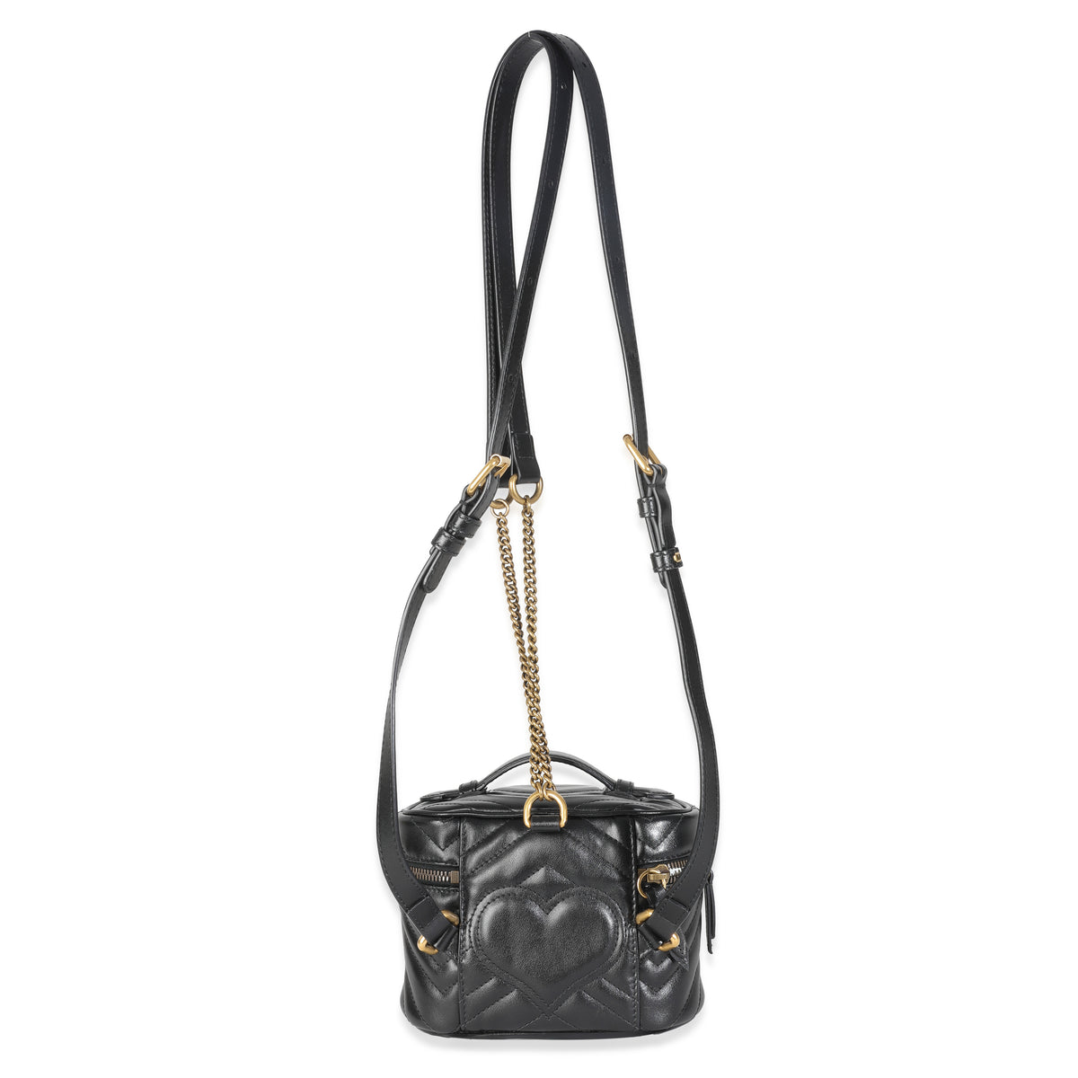 Gucci Black Calfskin Matelasse Mini GG Marmont Round Backpack Handbag bv