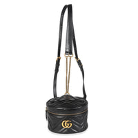 Gucci Black Calfskin Matelasse Mini GG Marmont Round Backpack Handbag fv