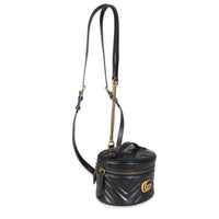Gucci Black Calfskin Matelasse Mini GG Marmont Round Backpack Handbag pv