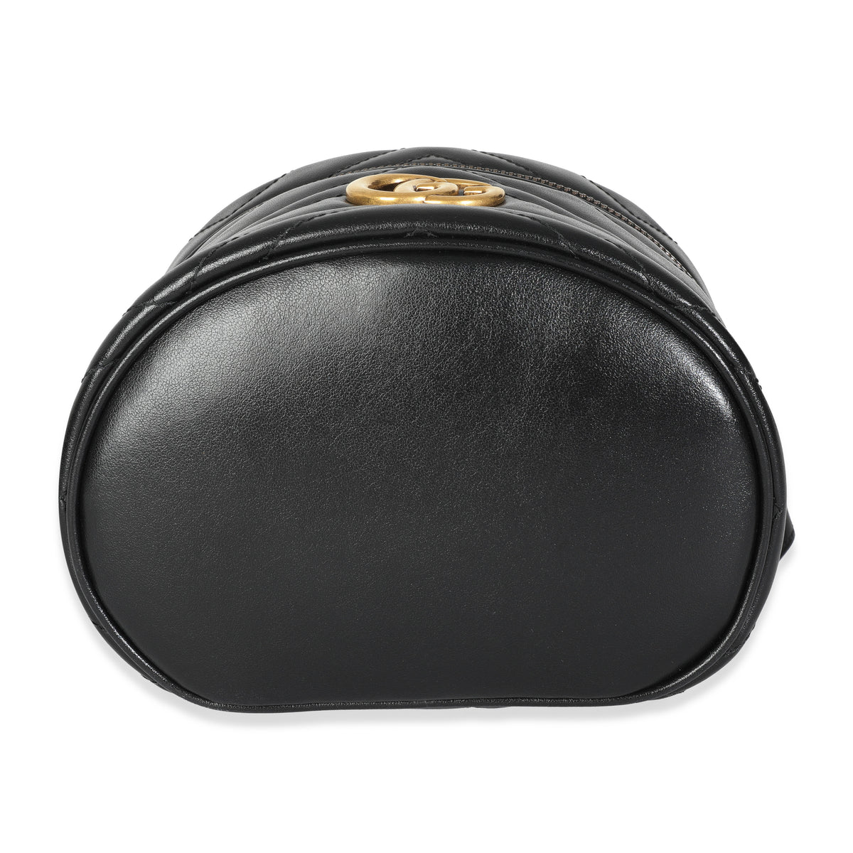Gucci Black Calfskin Matelasse Mini GG Marmont Round Backpack Handbag stamp