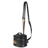 Gucci Black Calfskin Matelasse Mini GG Marmont Round Backpack Handbag sv