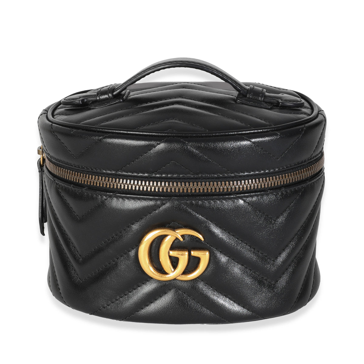 Black Calfskin Matelasse Mini GG Marmont Round Backpack
