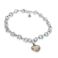 Yellow Gold & Sterling Silver  Cable Heart Charm Bracelet