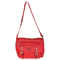 Red Tessuto Nylon Saffiano Small Buckle Messenger Bag
