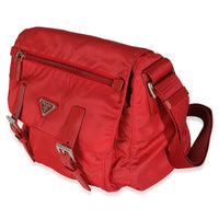 Red Tessuto Nylon Saffiano Small Buckle Messenger Bag