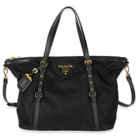 Black Saffiano Tessuto Nylon Metal Shopper Tote