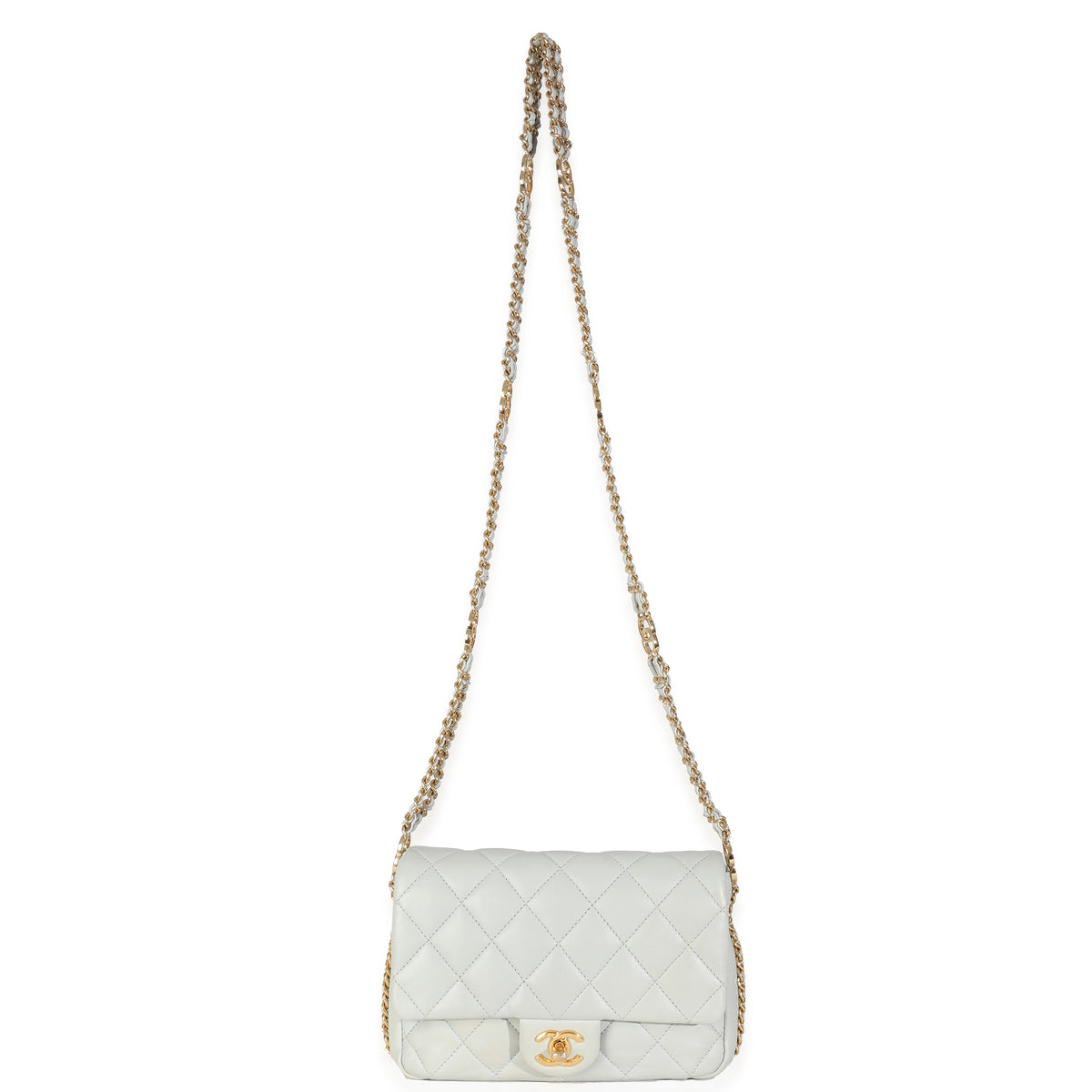 Chanel Light Blue Quilted Lambskin CC You Mini Flap Bag Handbag av