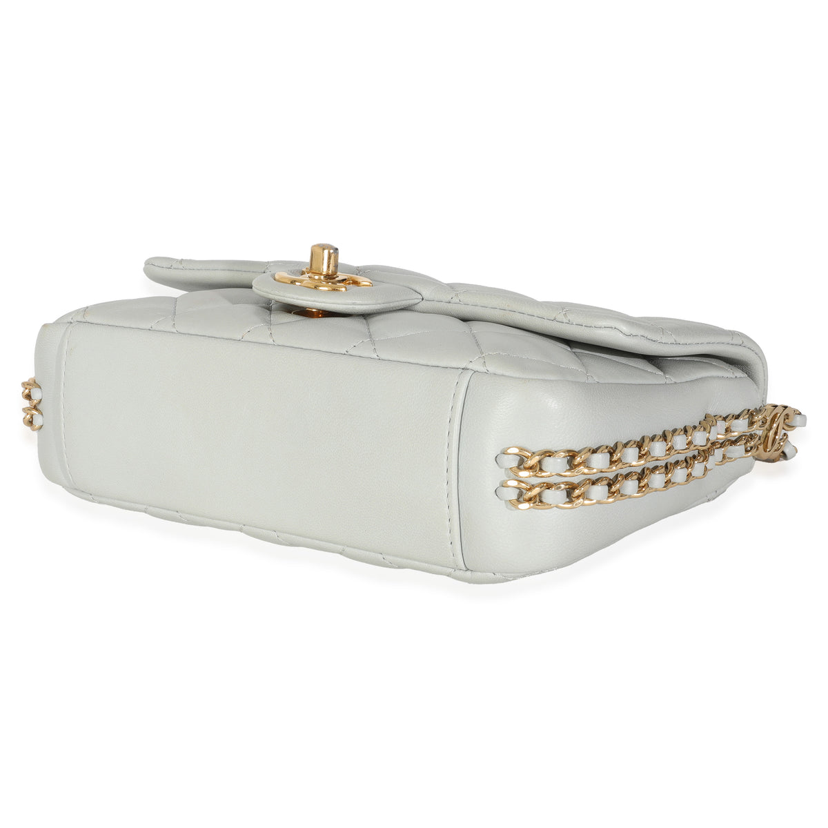 Chanel Light Blue Quilted Lambskin CC You Mini Flap Bag Handbag box