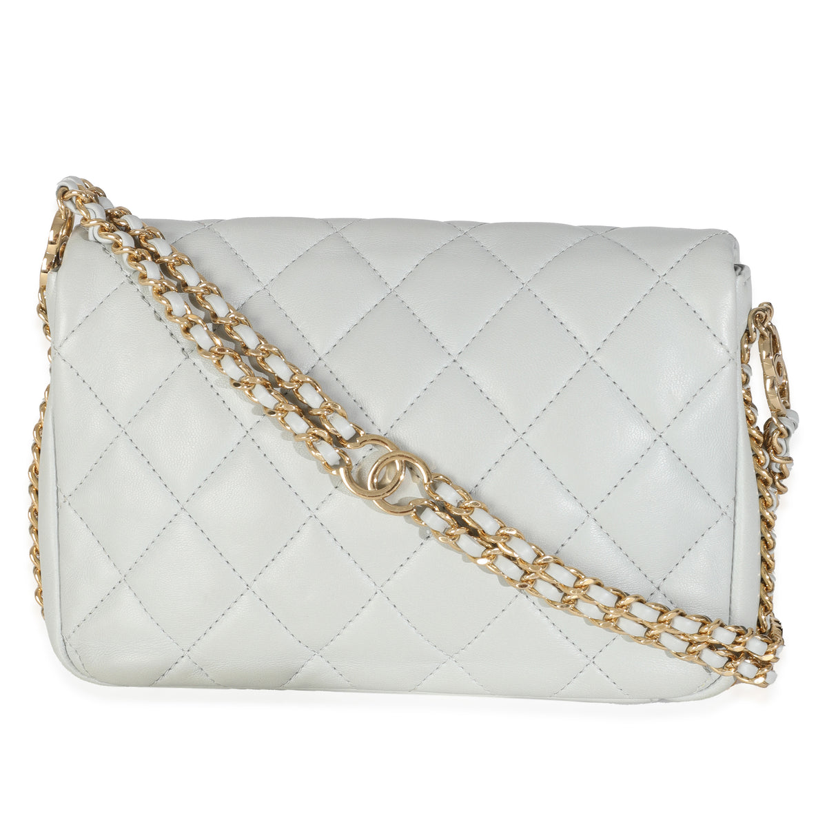 Chanel Light Blue Quilted Lambskin CC You Mini Flap Bag Handbag bv