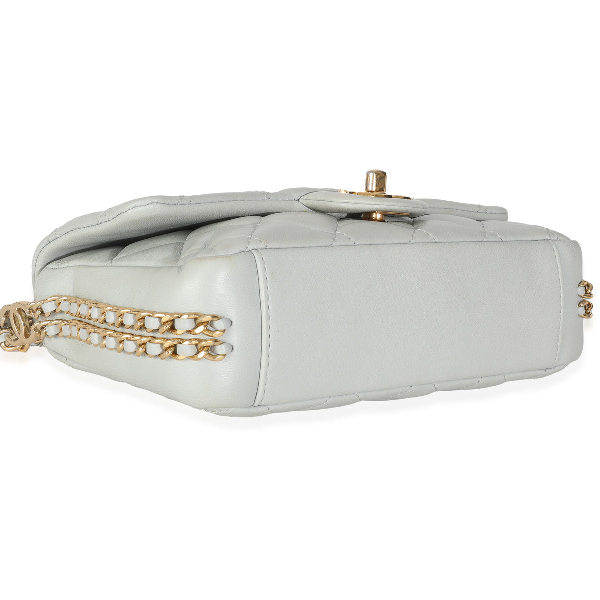 Chanel Light Blue Quilted Lambskin CC You Mini Flap Bag Handbag clasp