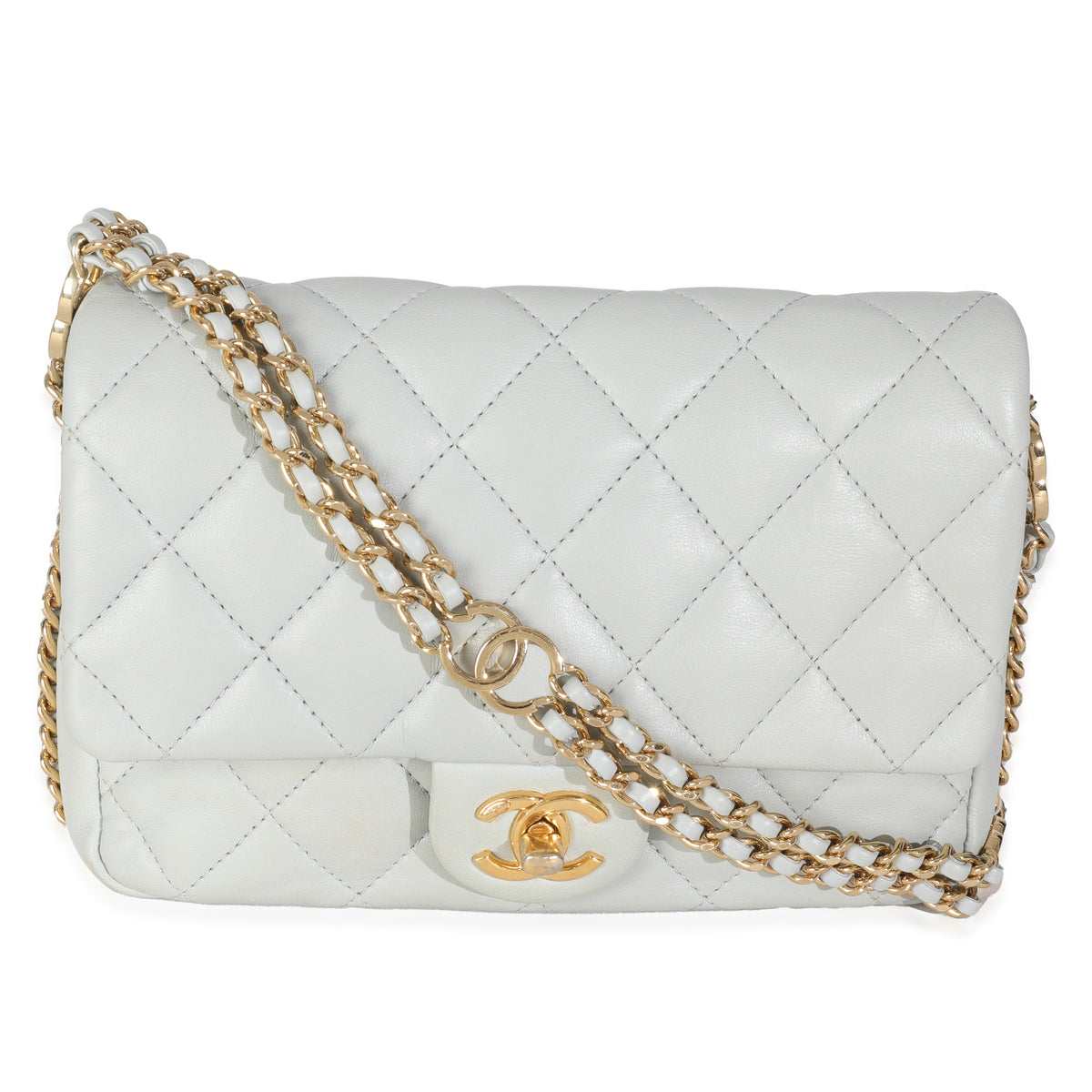 Chanel Light Blue Quilted Lambskin CC You Mini Flap Bag Handbag fv