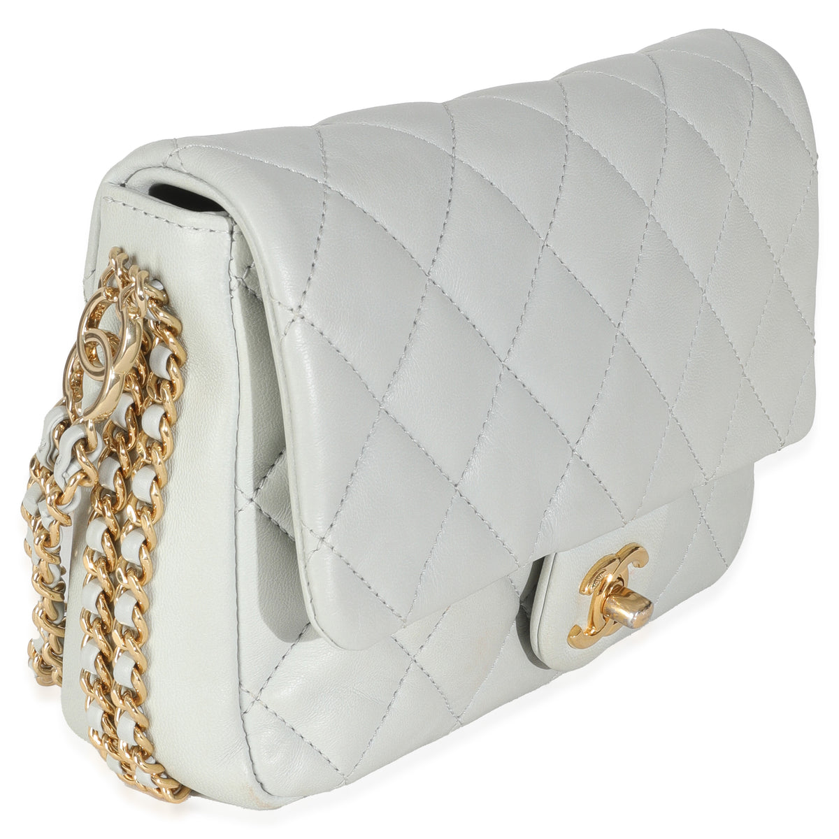 Chanel Light Blue Quilted Lambskin CC You Mini Flap Bag Handbag pv