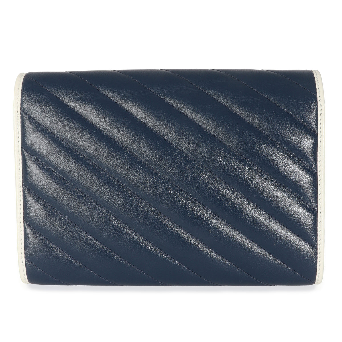 Navy Calfskin Matelasse Diagonal Torchon GG Marmont Chain Wallet